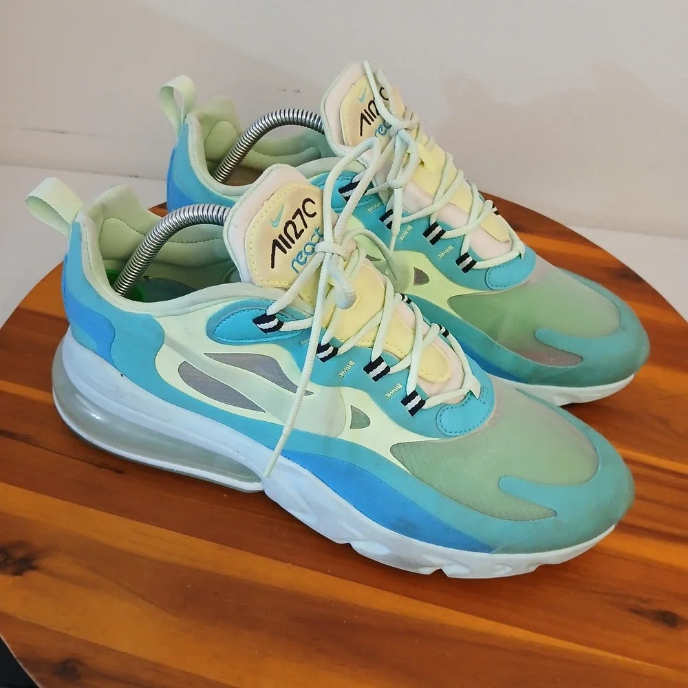 Nike Air Max 270 React Men 10 Blue Green Running Shoes Sneakers AO4971-301